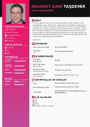 Gıda Mühendisi CV Örnekleri cv indir